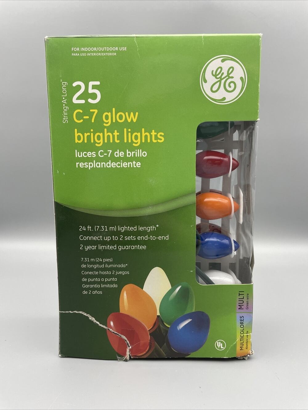 GE 25 C-7 Glow Bright Christmas Lights - Multi-Color Outdoor/Indoor 2007 NOS